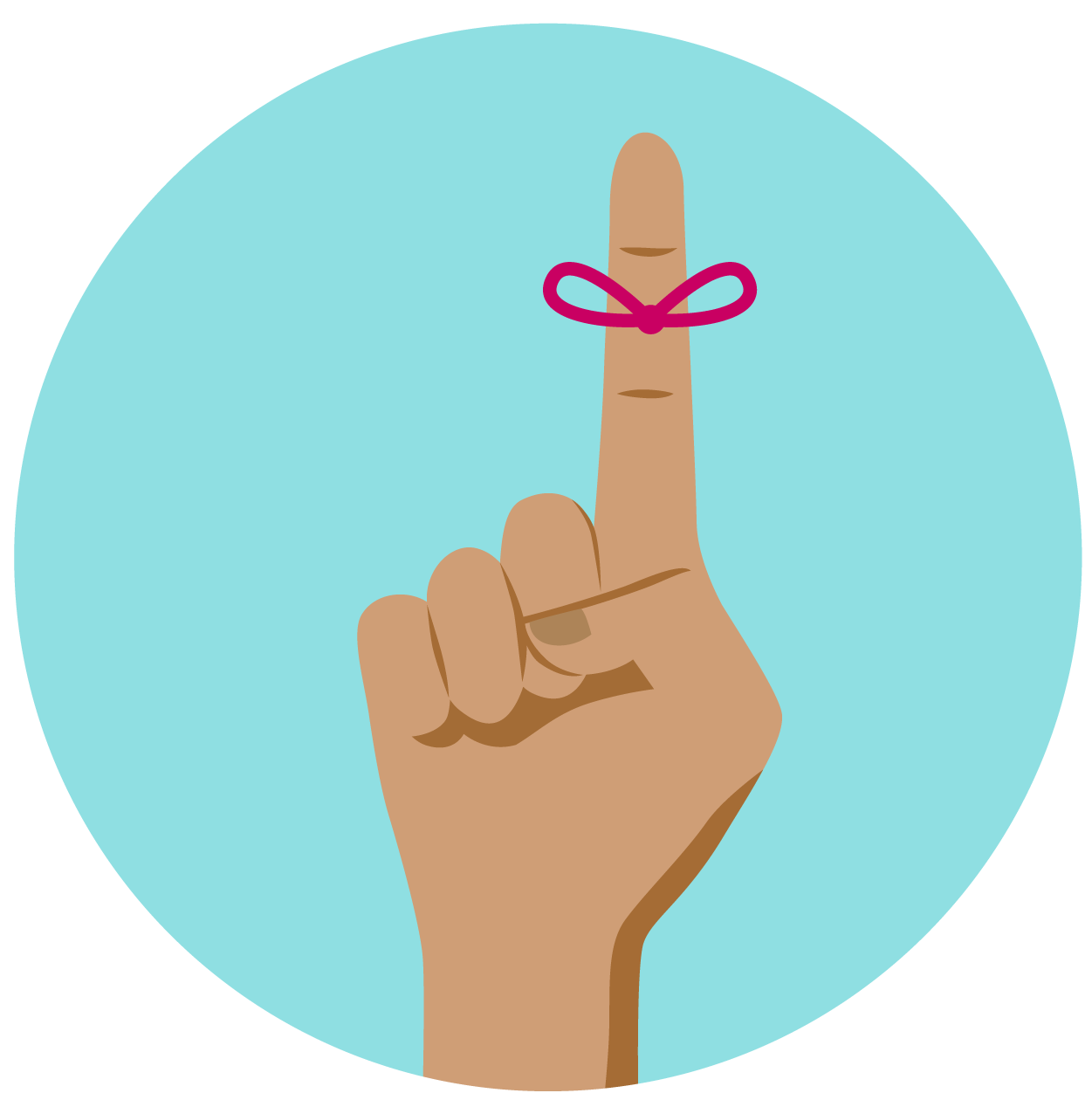 An illustration of a hand with a red string tied around one finger.